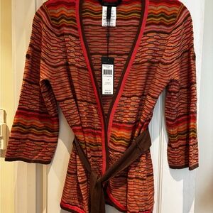 BCBGMAXAZRIA Multicolor Knit Cardigan with Belt